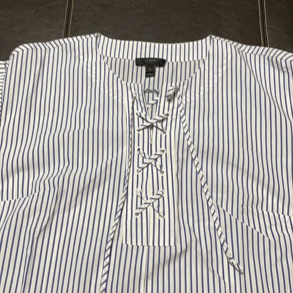 Striped Lace-up Cotton Shirtdress White Blue - Picture 6 of 11